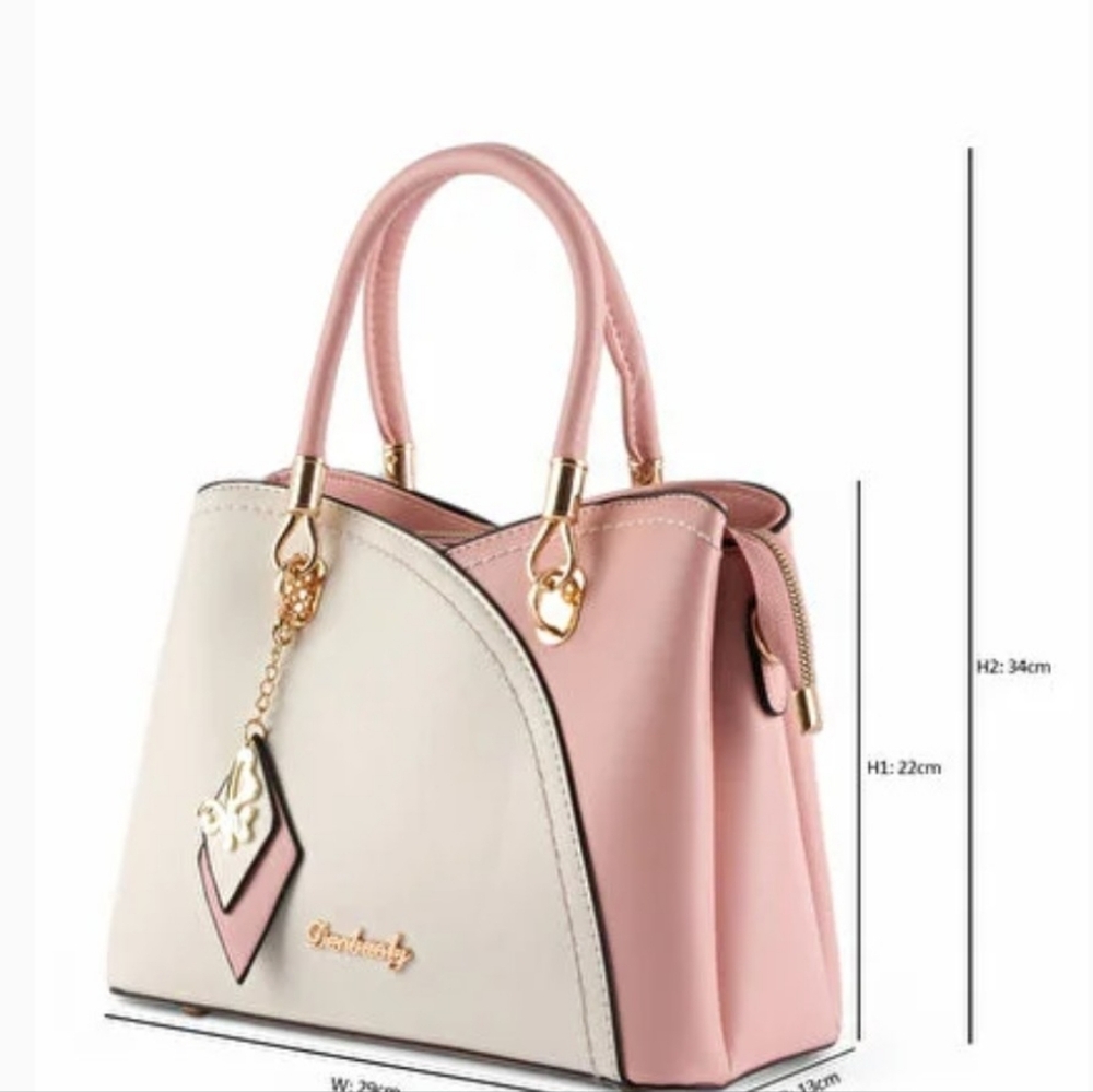 Elegant Pink and Cream Structured Satchel with Gold Accent